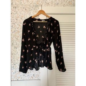 Ecote Long Sleeve Ruffle Wrap Top